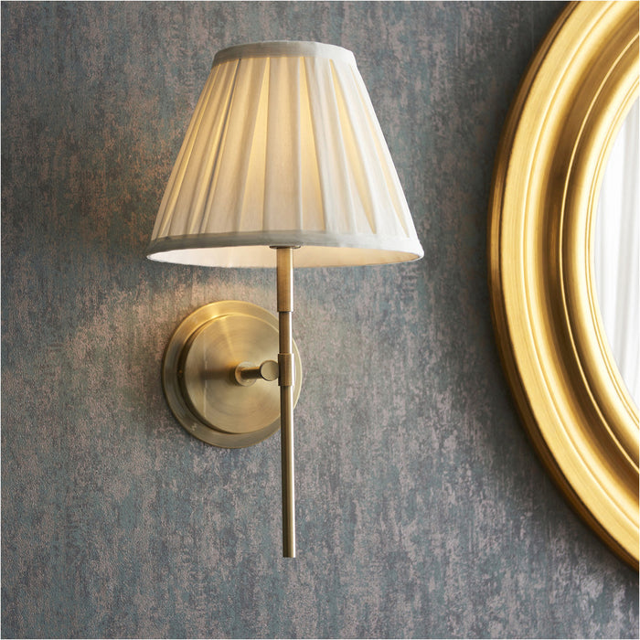 Indoor Antique Brass Plate Wall Light - Cream Fabric Shade - Dimmable 6W LED E14
