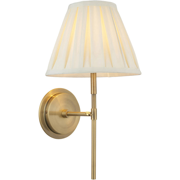 Indoor Antique Brass Plate Wall Light - Cream Fabric Shade - Dimmable 6W LED E14