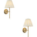 2 PACK Indoor Antique Brass Plate Wall Light - Cream Fabric Shade - Dimmable 6W LED E14