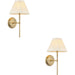 2 PACK Indoor Antique Brass Plate Wall Light - Ivory Silk Shade - Dimmable 6W LED E14