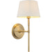 Indoor Antique Brass Plate Wall Light - Ivory Linen Mix Fabric Shade - Dimmable 6W LED E14