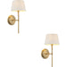 2 PACK Indoor Antique Brass Plate Wall Light - Ivory Linen Mix Fabric Shade - Dimmable 6W LED E14