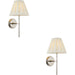 2 PACK Indoor Bright Nickel Plate Wall Light - Cream Fabric Shade - Dimmable 6W LED E14