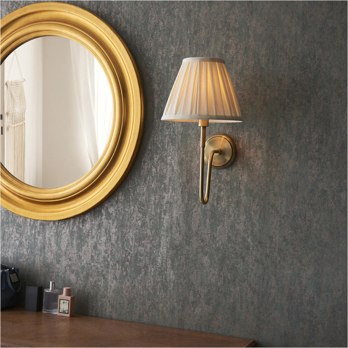 Indoor Antique Brass Plate Wall Light - Cream Fabric Shade - Dimmable 10W LED E27