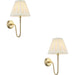 2 PACK Indoor Antique Brass Plate Wall Light - Cream Fabric Shade - Dimmable 10W LED E27