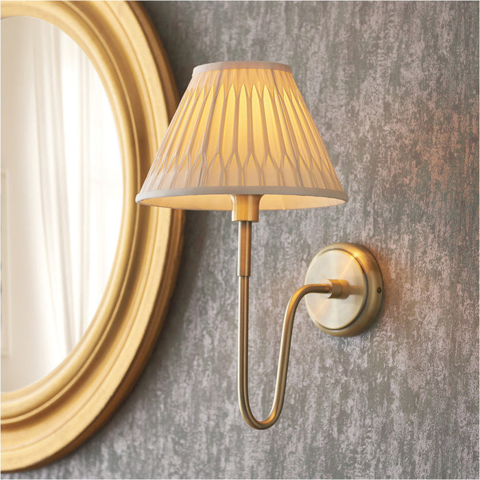 Indoor Antique Brass Plate Wall Light - Ivory Silk Shade - Dimmable 10W LED E27