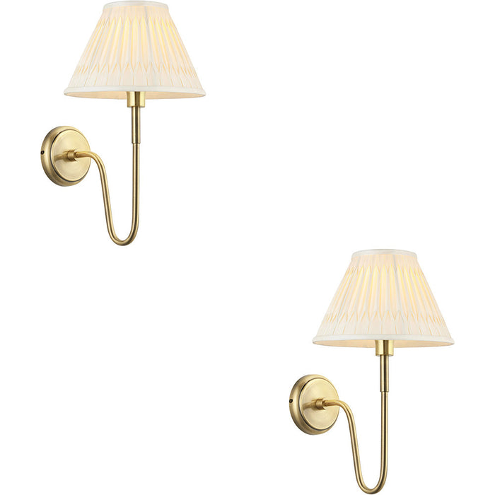 2 PACK Indoor Antique Brass Plate Wall Light - Ivory Silk Shade - Dimmable 10W LED E27