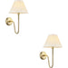 2 PACK Indoor Antique Brass Plate Wall Light - Ivory Silk Shade - Dimmable 10W LED E27