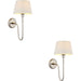 2 PACK Indoor Bright Nickel Plate Wall Light - Ivory Linen Mix Fabric Shade - Dimmable 10W LED E27