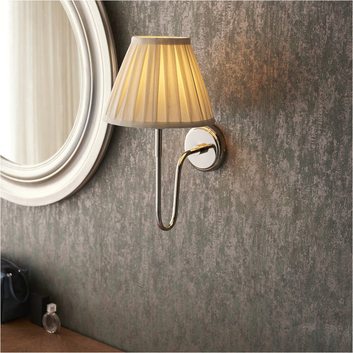 2 PACK Indoor Bright Nickel Plate Wall Light - Cream Fabric Shade - Dimmable 10W LED E27