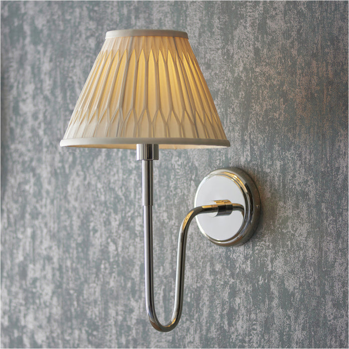 Indoor Bright Nickel Plate Wall Light - Ivory Silk Shade - Dimmable 10W LED E27