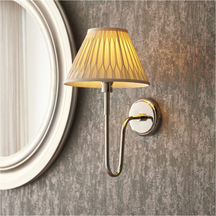 Indoor Bright Nickel Plate Wall Light - Ivory Silk Shade - Dimmable 10W LED E27