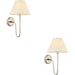 2 PACK Indoor Bright Nickel Plate Wall Light - Ivory Silk Shade - Dimmable 10W LED E27