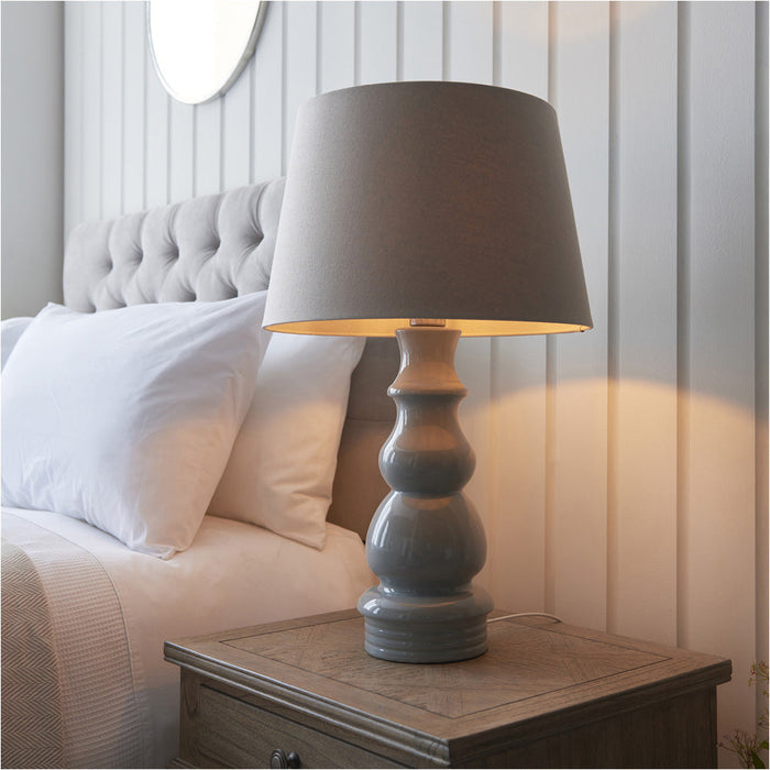 2 PACK Blue Grey Glaze & Satin Nickel Plate Table Lamp - Grey Linen Fabric - 660mm Tall Light