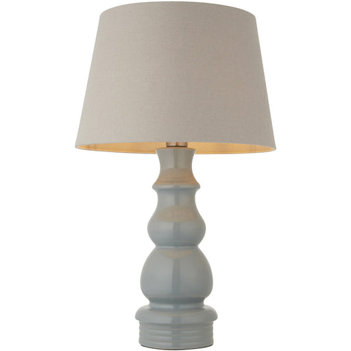 Blue Grey Glaze & Satin Nickel Plate Table Lamp - Grey Linen Fabric - 660mm Tall Light