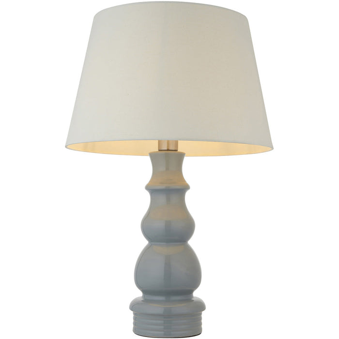 Blue Grey Glaze & Satin Nickel Plate Table Lamp - Ivory Linen Fabric Shade - 685mm Tall Light - 10W LED E27