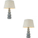 2 PACK Blue Grey Glaze & Satin Nickel Plate Table Lamp - Ivory Linen Fabric Shade - 685mm Tall Light - 10W LED E27