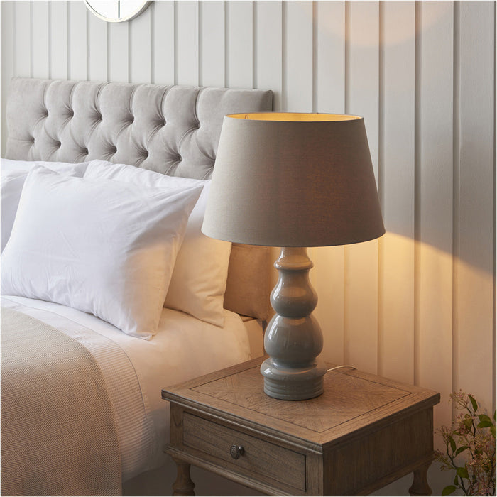 Blue Grey Glaze & Satin Nickel Platetable Lamp - 685mm Tall Light