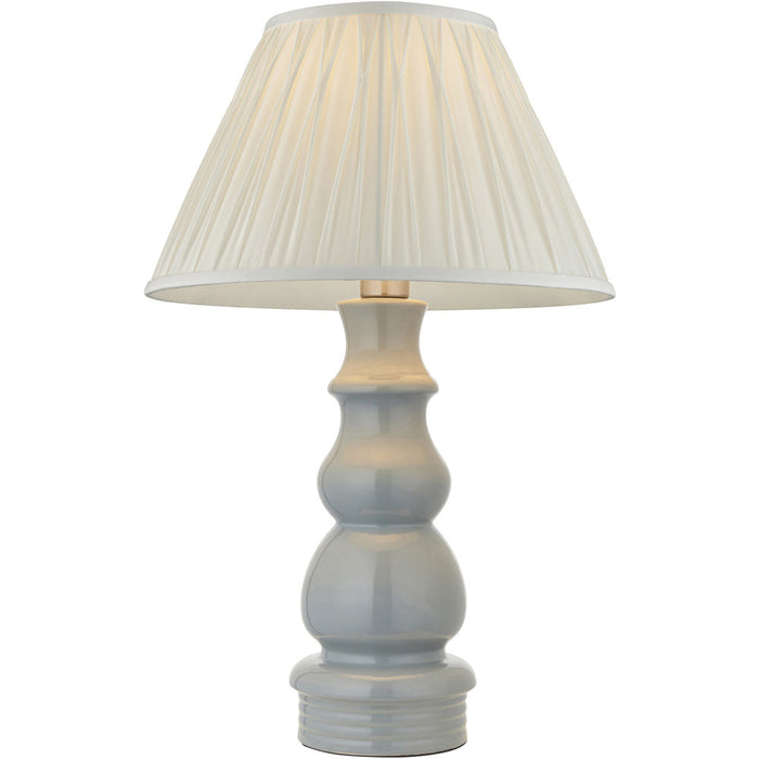 Blue Grey Glaze & Satin Nickel Plate Table Lamp - Ivory Silk Fabric - 660mm Tall Light