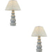 2 PACK Blue Grey Glaze & Satin Nickel Plate Table Lamp - Ivory Silk Fabric - 660mm Tall Light