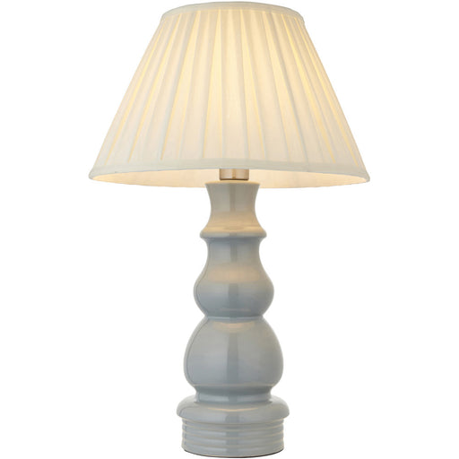 Blue Grey Glaze & Satin Nickel Plate Table Lamp - Cream Fabric - 650mm Tall Light