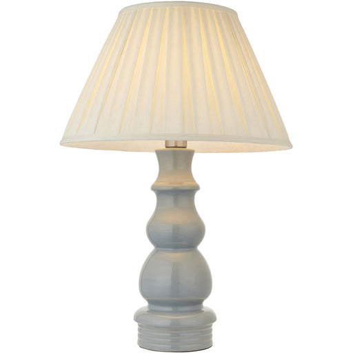 Blue Grey Glaze & Satin Nickel Plate Table Lamp - Cream Fabric - 675mm Tall Light