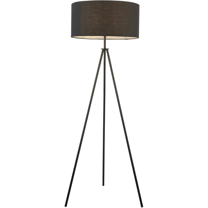 1480mm Floor Lamp - Matt Black & Black Fabric Modern Reading Tripod - Standing LED Light Base & Shade