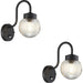 2 PACK Outdoor Textured Black Wall Light - Clear Ribbed Glass Shade - Non-Dimmable 10W LED E27