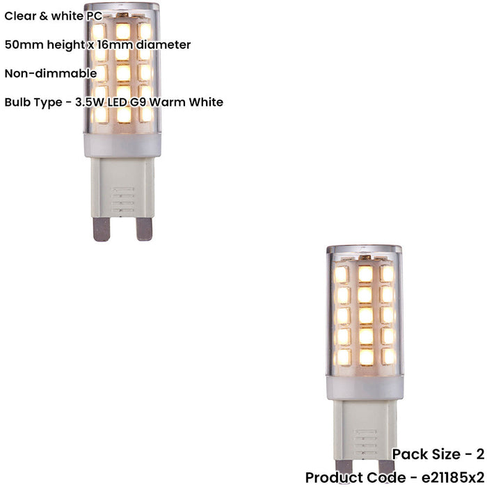 2 PACK Clear & White 3.5W G9 SMD LED Light Bulb - Non-dimmable Warm White - 400lm 3000k