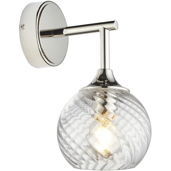 Indoor Bright Nickel Plate Wall Light - Clear Spiral Glass Shade - Dimmable 7W LED E14