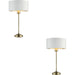 2 PACK Antique Brass Plate Table Lamp - Vintage White Fabric Shade - 447mm Tall Light - 7W LED E14