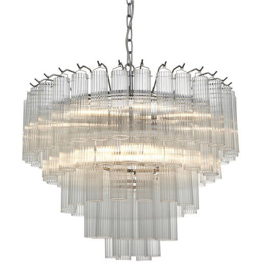 Multi Arm Hanging Ceiling Pendant Light - Bright Nickel Plate & Clear Ribbed Glass - 12 X 3W LED G9