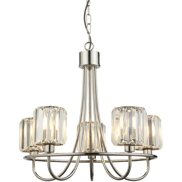 5 Light Ceiling Pendant & 2x Matching Wall Lights - Bright Nickel Frosted Glass Chandelier 