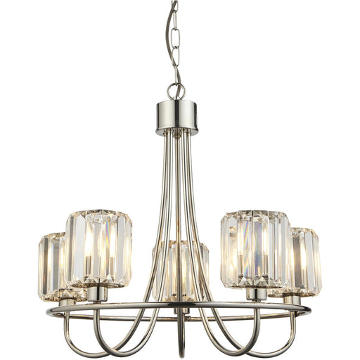 Multi Arm Hanging Ceiling Pendant Light - Bright Nickel Plate & Clear Glass - 5 X 6W LED E14