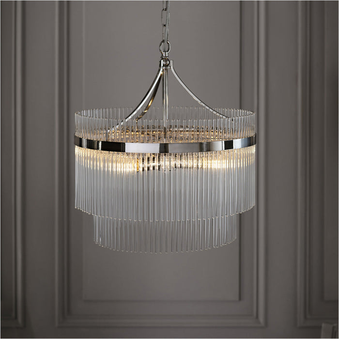 Multi Arm Hanging Ceiling Pendant Light - Bright Nickel Plate & Clear Glass - 5 X 7W LED E14