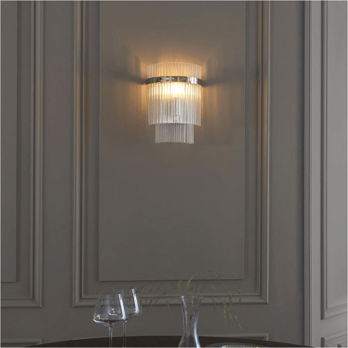 2 PACK Indoor Polsihed Nickel Plate Wall Light - Clear Glass Rod Decorative Shade - Dimmable