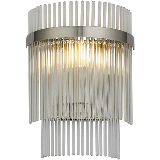 Indoor Polsihed Nickel Plate Wall Light - Clear Glass Rod Decorative Shade - Dimmable