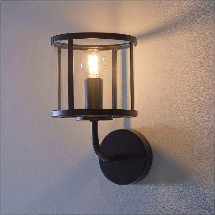 Flush Ceiling Light & 2x Matching Wall Lights - Matt Black Clear Glass Shade