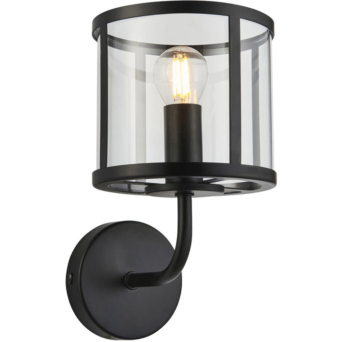 Flush Ceiling Light & 2x Matching Wall Lights - Matt Black Clear Glass Shade