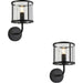 2 PACK Indoor Matt Black Wall Light - Clear Glass Shade - Dimmable 7W LED E14