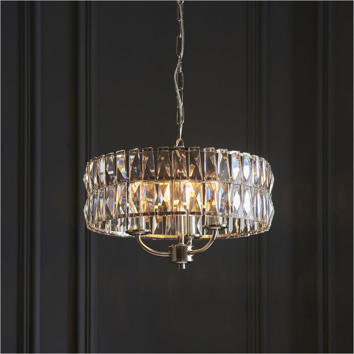 Multi Arm Hanging Ceiling Pendant Light - Bright Nickel Plate & Clear Crystal Glass - 3 X 6W LED E14