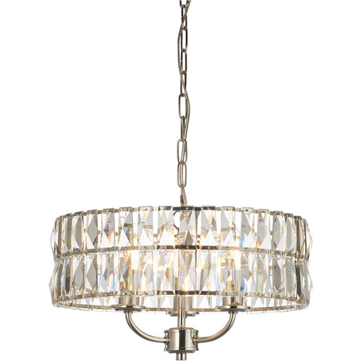 Multi Arm Hanging Ceiling Pendant Light - Bright Nickel Plate & Clear Crystal Glass - 3 X 6W LED E14