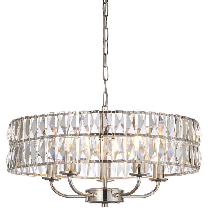 Multi Arm Hanging Ceiling Pendant Light - Bright Nickel Plate & Clear Crystal Glass - 5 X 6W LED E14