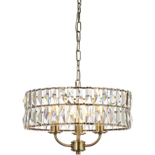 Multi Arm Hanging Ceiling Pendant Light - Antique Brass Plate & Clear Crystal Glass - 3 X 6W LED E14