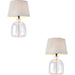 2 PACK Clear Textured Glass & Grey Linen Mix Fabric Table Lamp - 428mm Tall Light