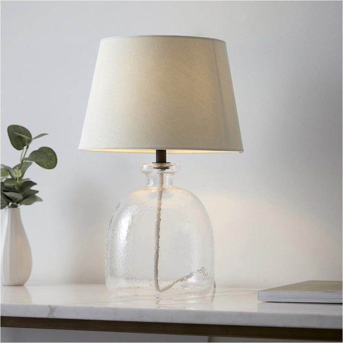 2 PACK Clear Textured Glass & Ivory Linen Mix Fabric Table Lamp - 428mm Tall Light