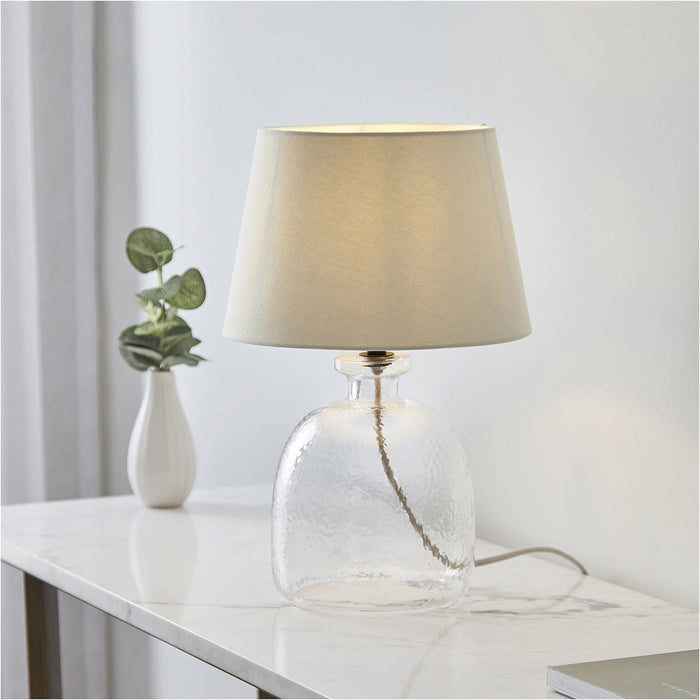 2 PACK Clear Textured Glass & Ivory Linen Mix Fabric Table Lamp - 428mm Tall Light