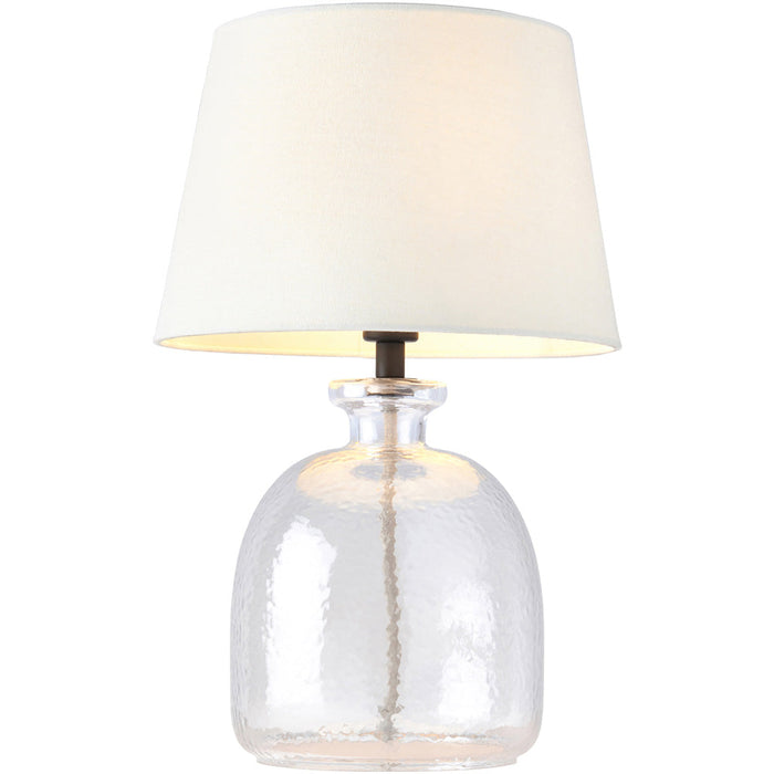 Clear Textured Glass & Ivory Linen Mix Fabric Table Lamp - 428mm Tall Light