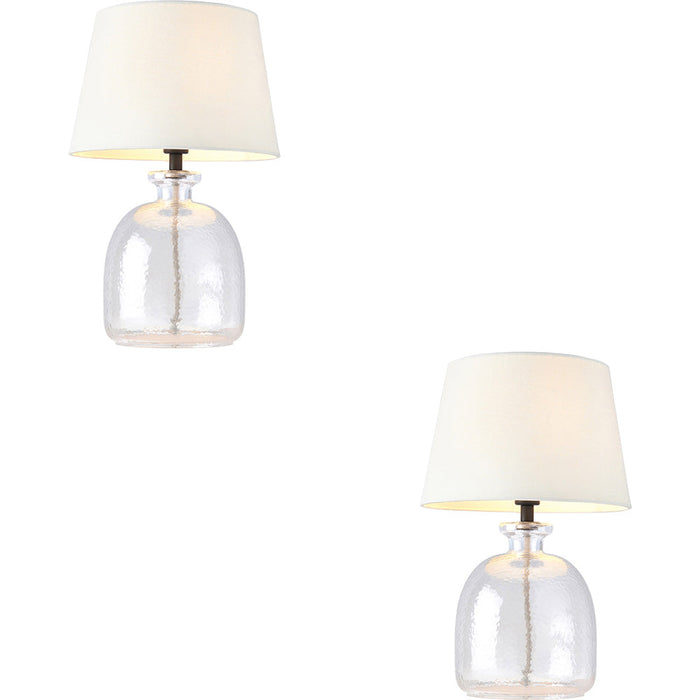 2 PACK Clear Textured Glass & Ivory Linen Mix Fabric Table Lamp - 428mm Tall Light