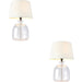 2 PACK Clear Textured Glass & Ivory Linen Mix Fabric Table Lamp - 428mm Tall Light